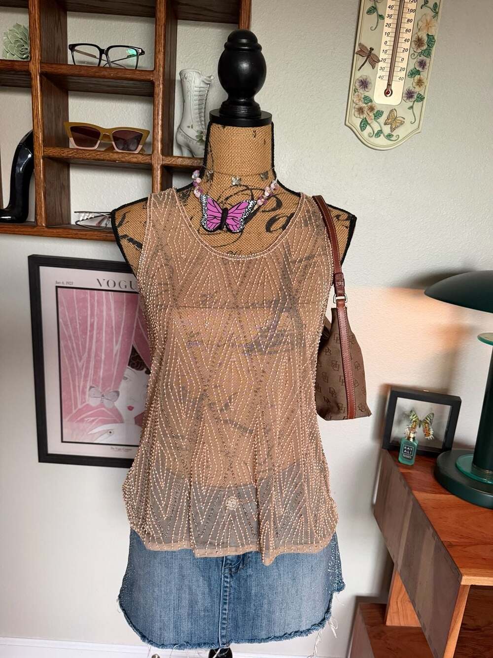 Fairycore Vintage Beaded Mesh Tank Top
